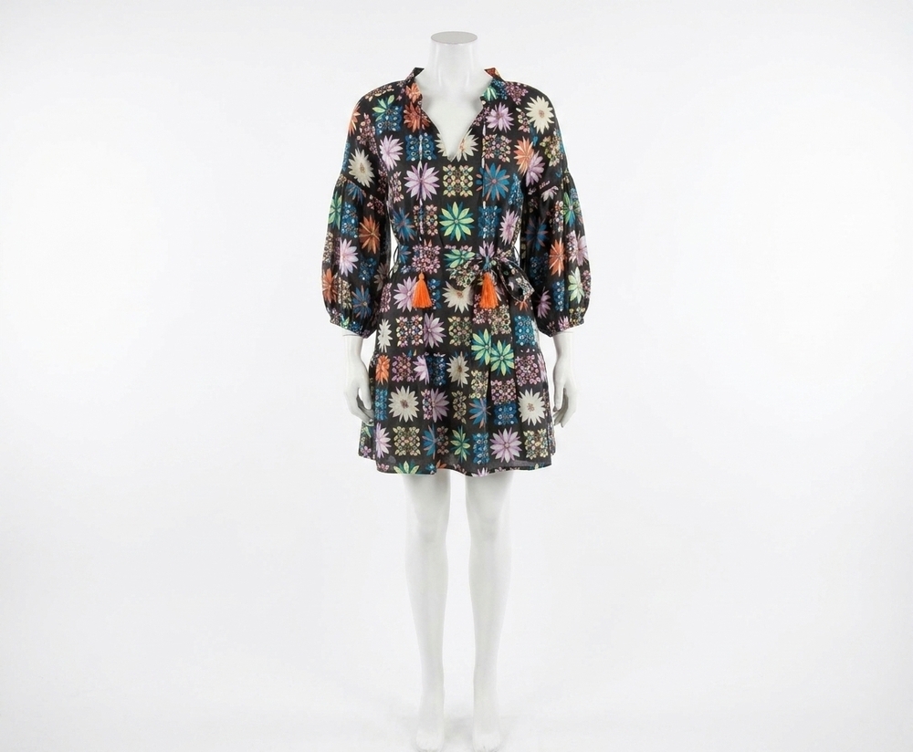 NEW JADE flower palette split neck dress in multi